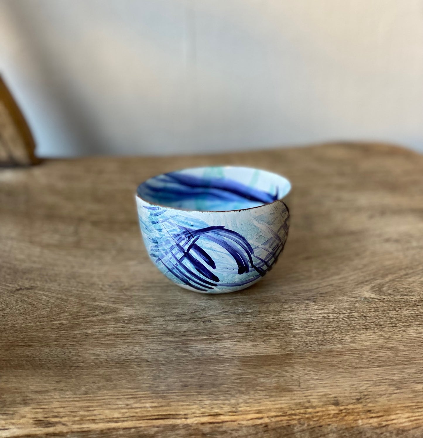 Blue water vessel, enamel on copper