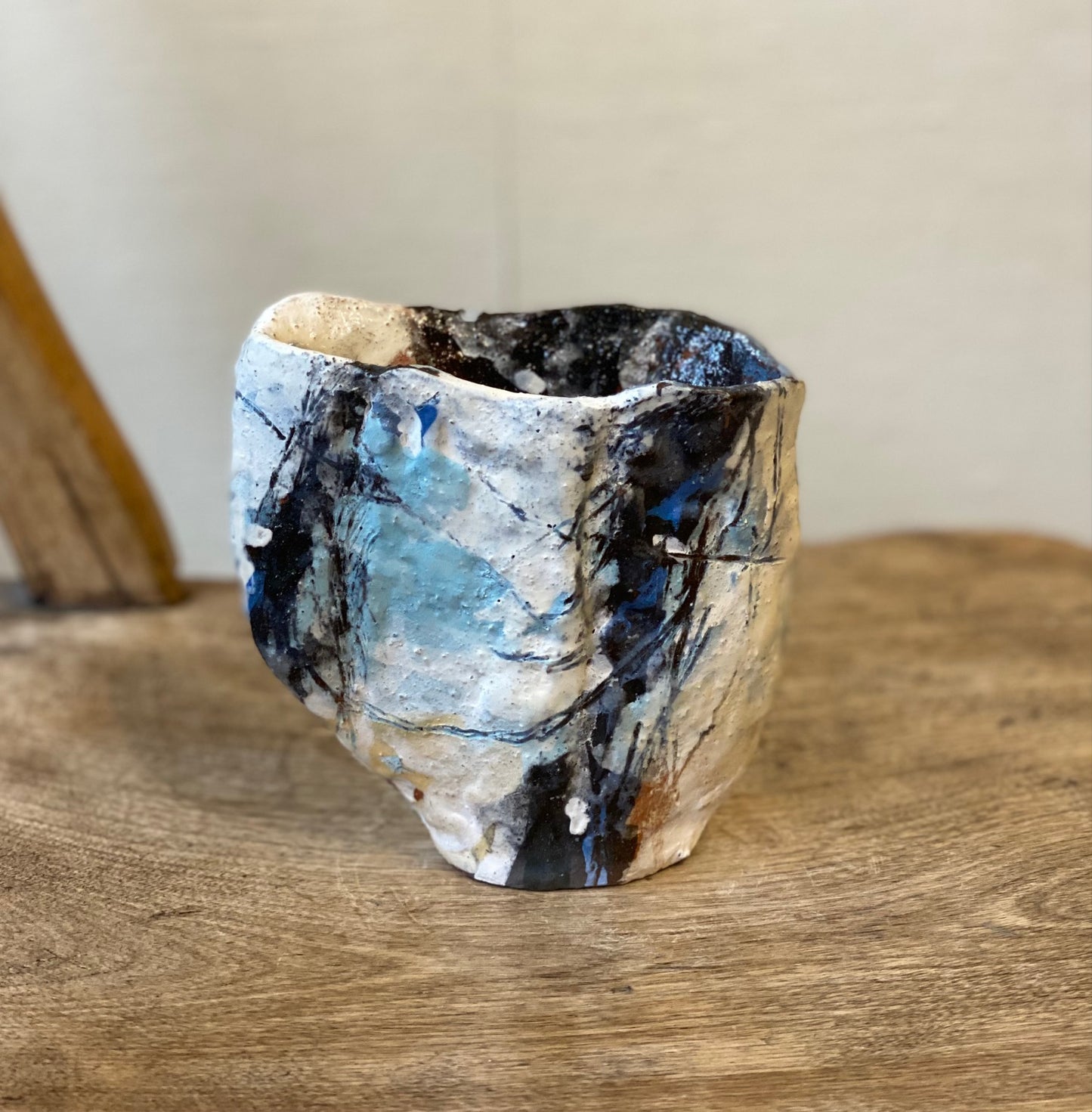 Organically shaped vessel in blues