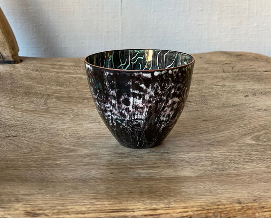 Small decorative vessel, enamel on copper