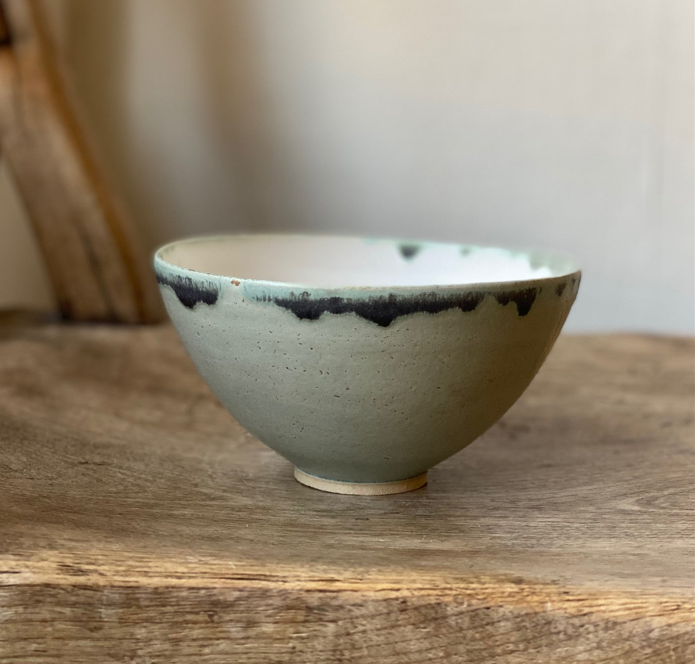 Pale blue bowl with glaze detail