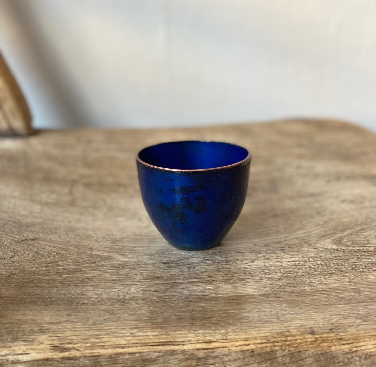 Small blue vessel, enamel on copper