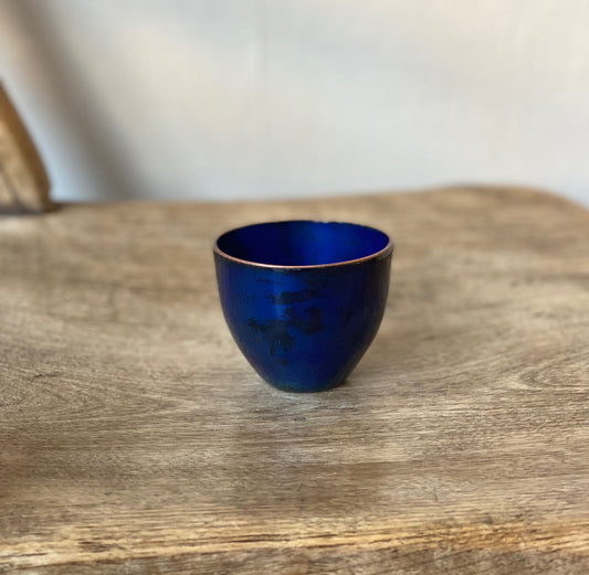 Small blue vessel, enamel on copper