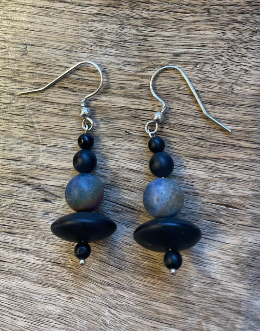 Earrings Dumortierite and Agate