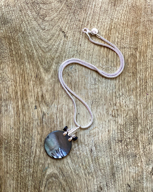 Mother of pearl, silver and gold pendant