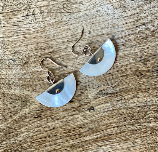 Mother of pearl, silver and gold drop earrings