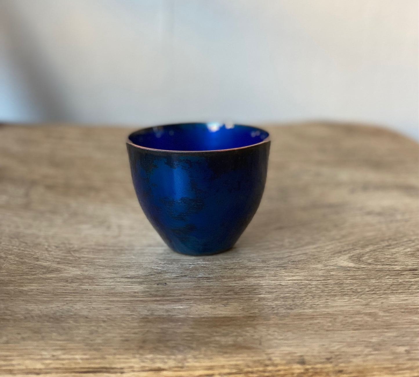 Small blue vessel, enamel on copper