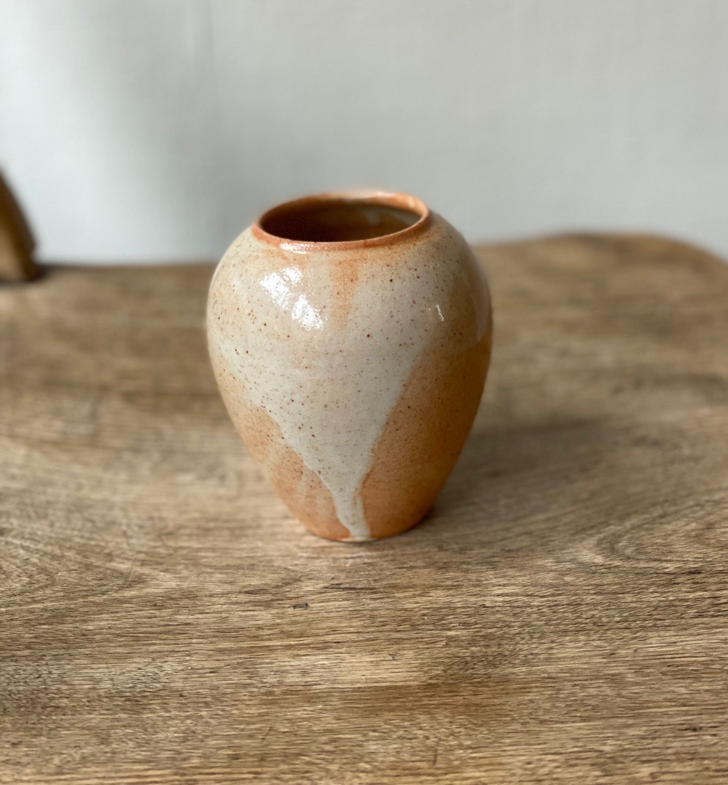 Small orange shino vase, Iona Ceramics